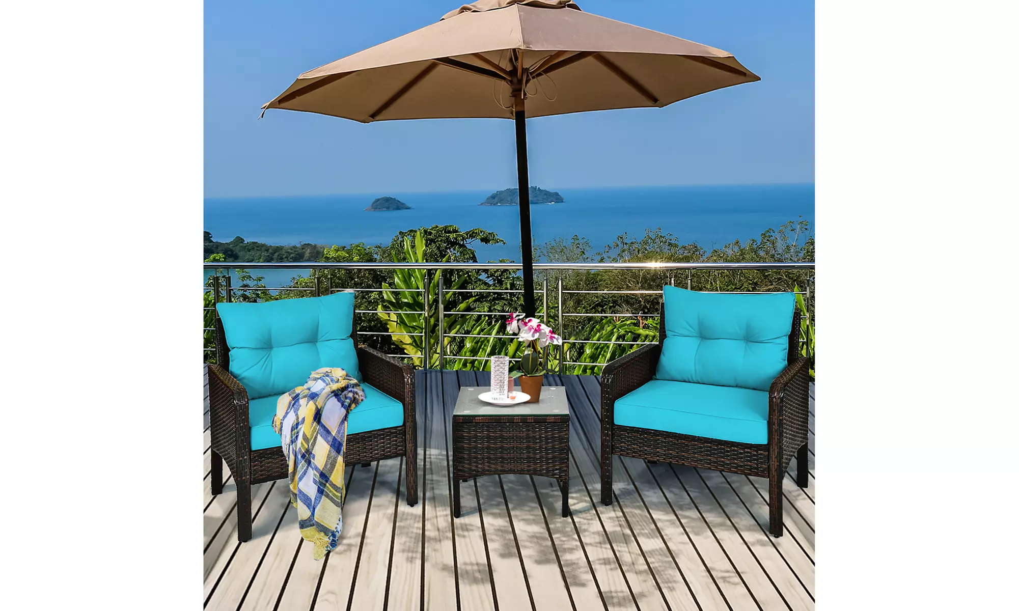 Costway 3PCS Outdoor Rattan Conversation Set Patio Garden Furniture Cushioned - Primary Image