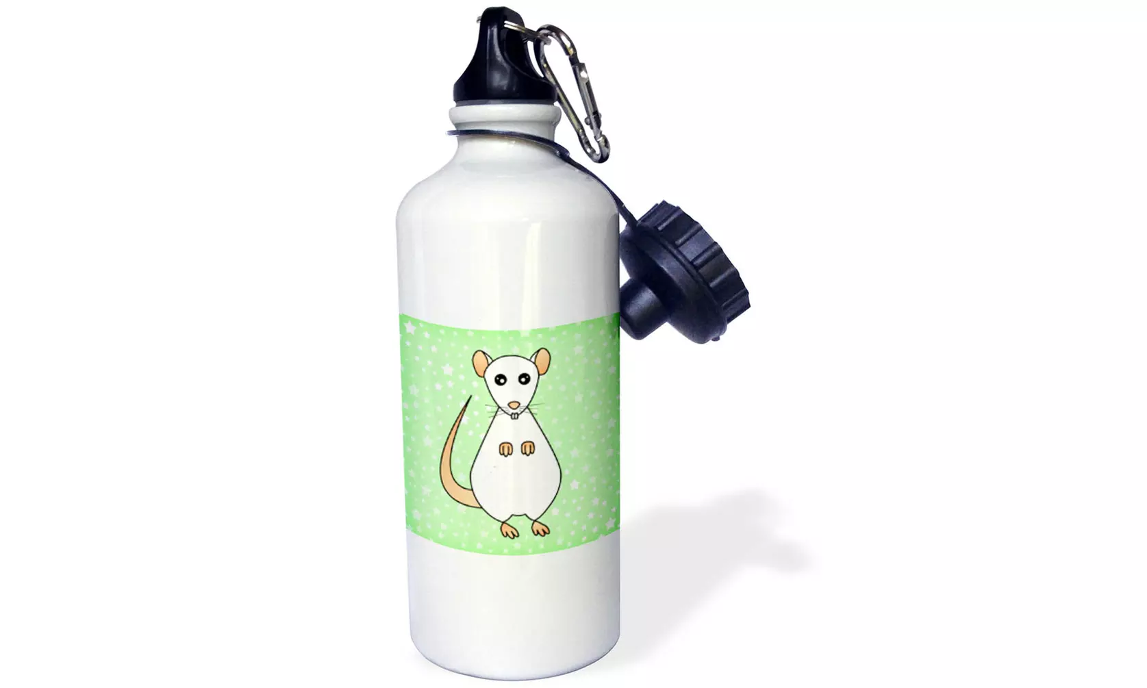 Water Bottle Cute White Rat Green Star Background - Primary Image