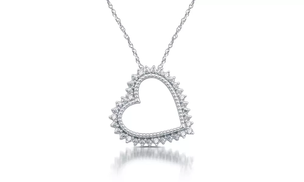 Diamond Accent Fashion Tilted Heart Shaped Pendant In Sterling Silver By DeCarat - Primary Image
