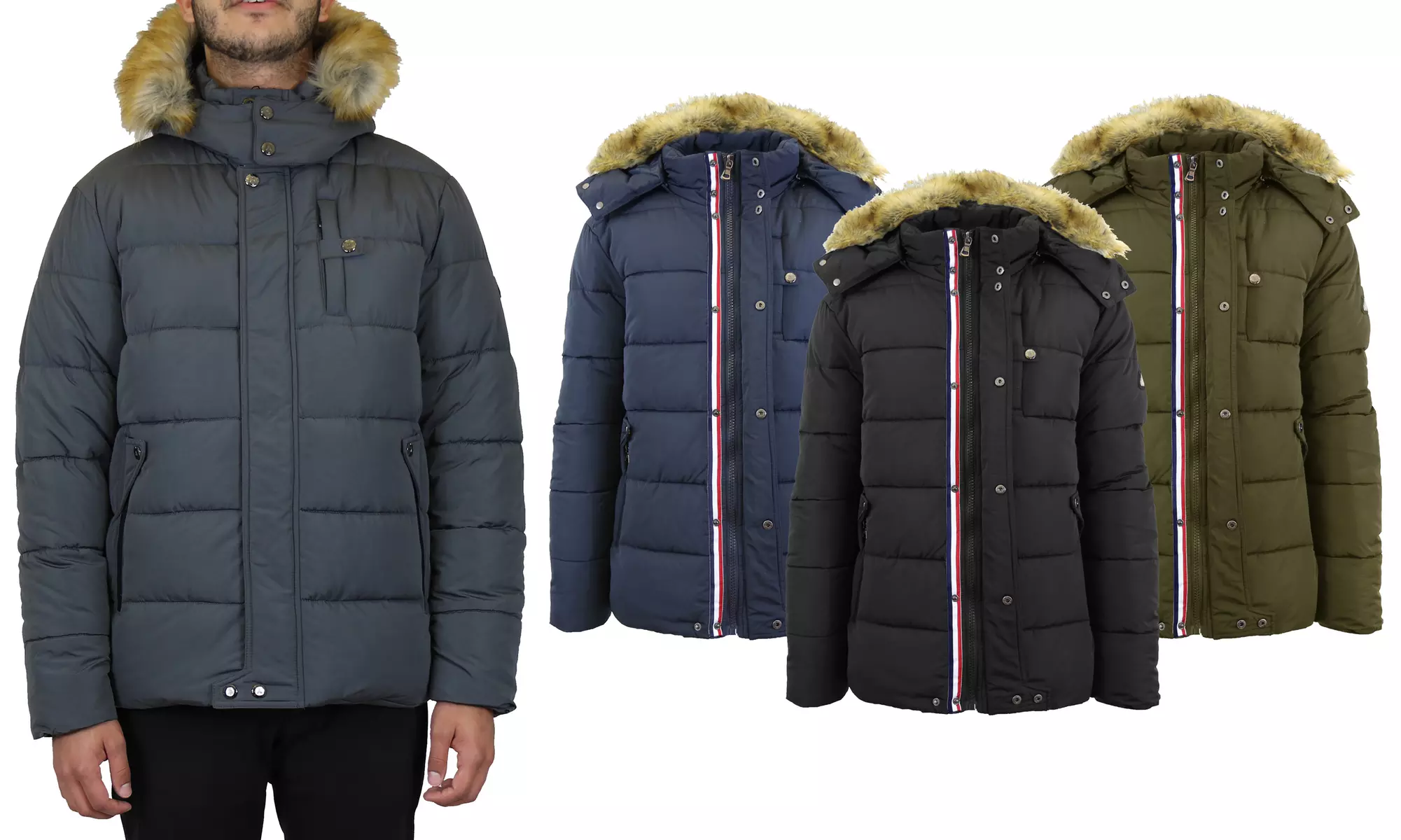 Spire By Galaxy Men's Heavyweight Hooded Parka Jacket with Stripe Trim (S-2XL) - Primary Image