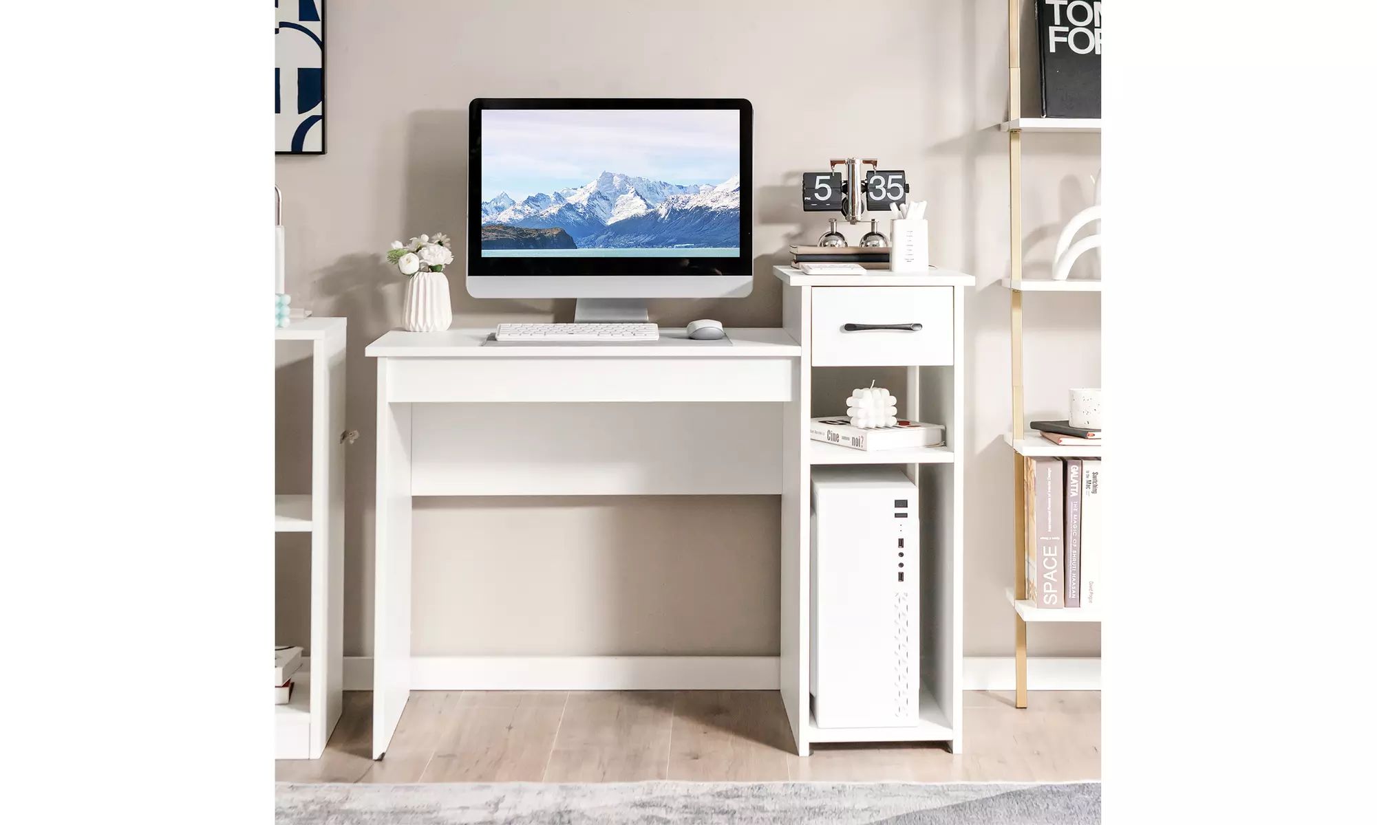 Costway Home Office Computer Desk White Study Desk Laptop Table Drawer - Primary Image