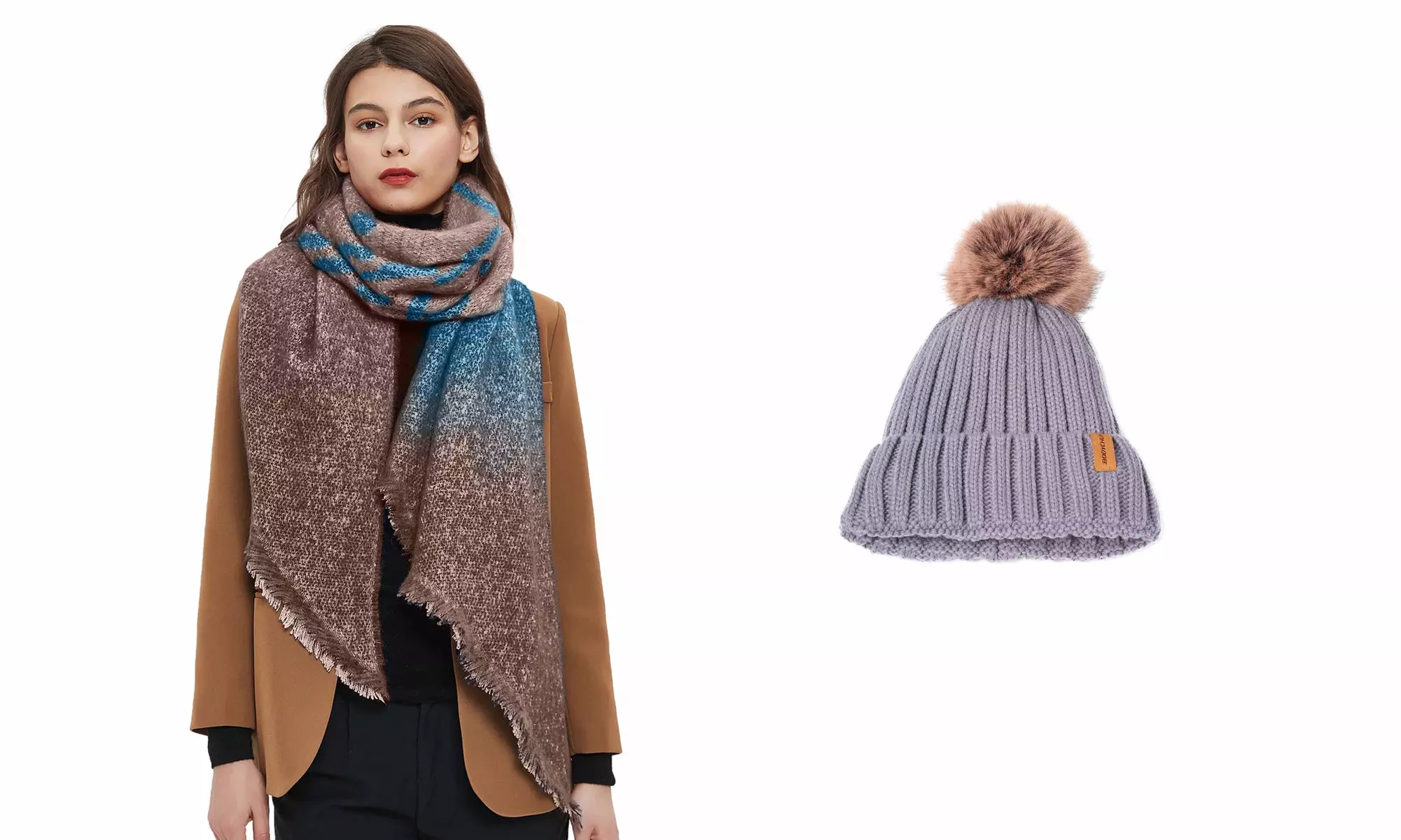 Women Fashion Winter Warm Knitted Hat Beanie Hat Scarf Set