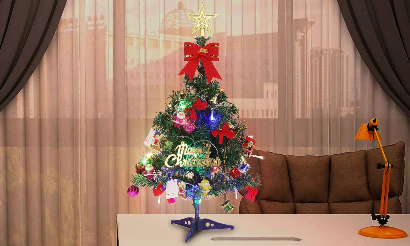 Miniature Tabletop Pine Christmas Tree with Hanging Ornaments
