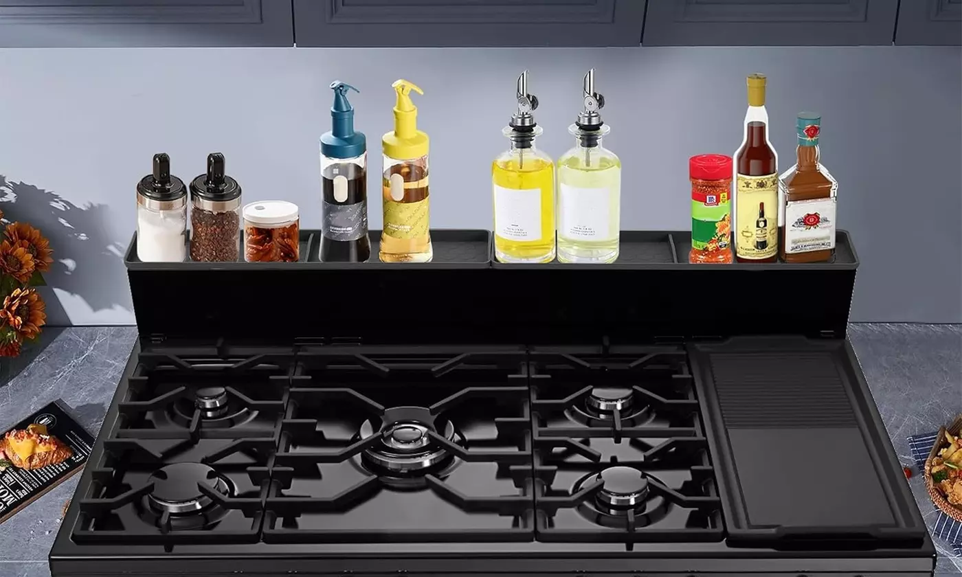 NewHome 30" Silicone Magnetic Stove Top Shelf Spice Rack for Organized Kitchen