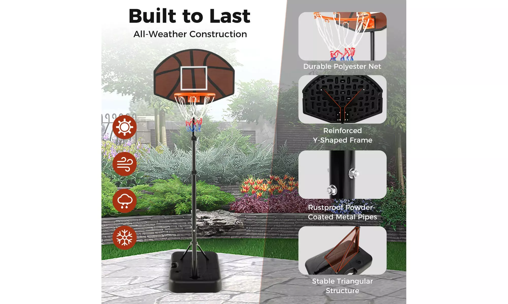 Basketball Hoop 5.6-6.5 FT Height Adjustable for Kids w/ Shatterproof Backboard