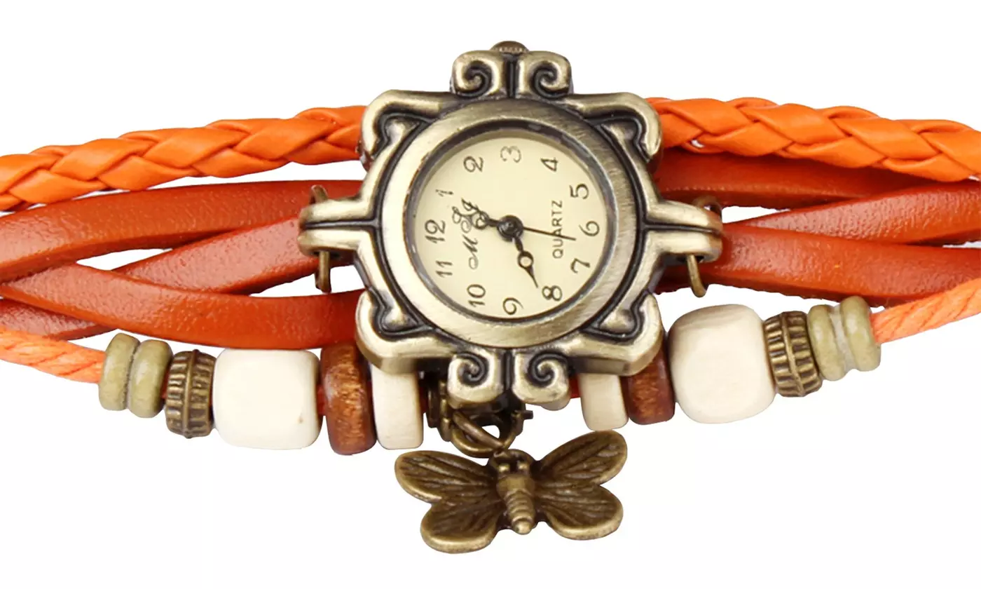 Women's Vintage Bohemian Vegan Leather Watch  (Charm And Color Choices)