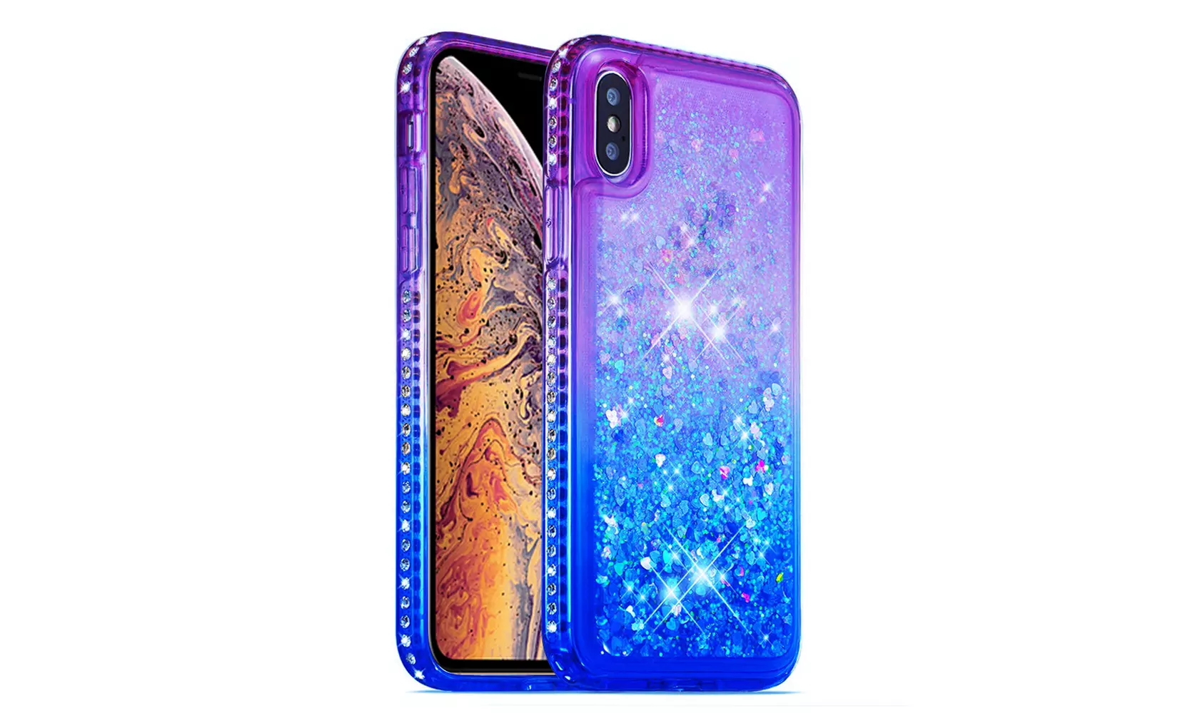 Glitter Liquid Hearts Diamonds Hybrid Case For iPhone 7 8/7 8 Plus/X/XR/XS Max - Primary Image
