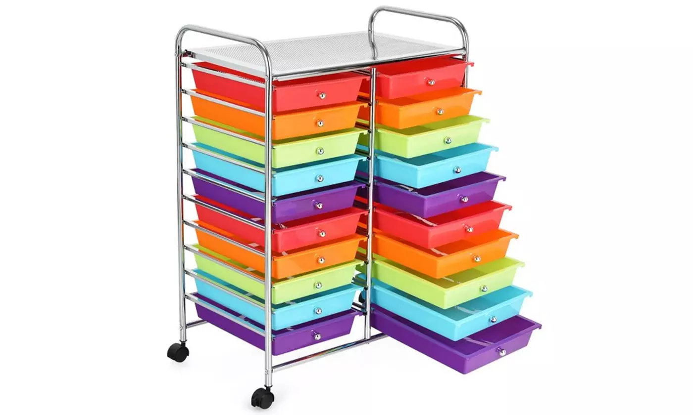 20 Drawer Rolling Storage Cart Tools Scrapbook Paper Organizer Office Multicolor - Second Medium