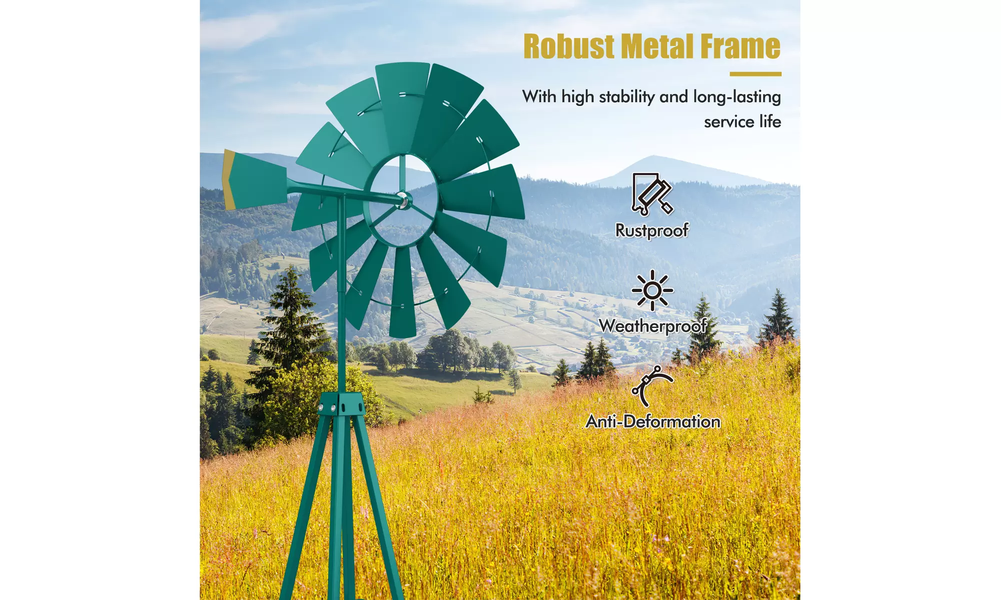 Costway 8Ft Tall Windmill Ornamental Wind Wheel Silver Garden Weather Vane