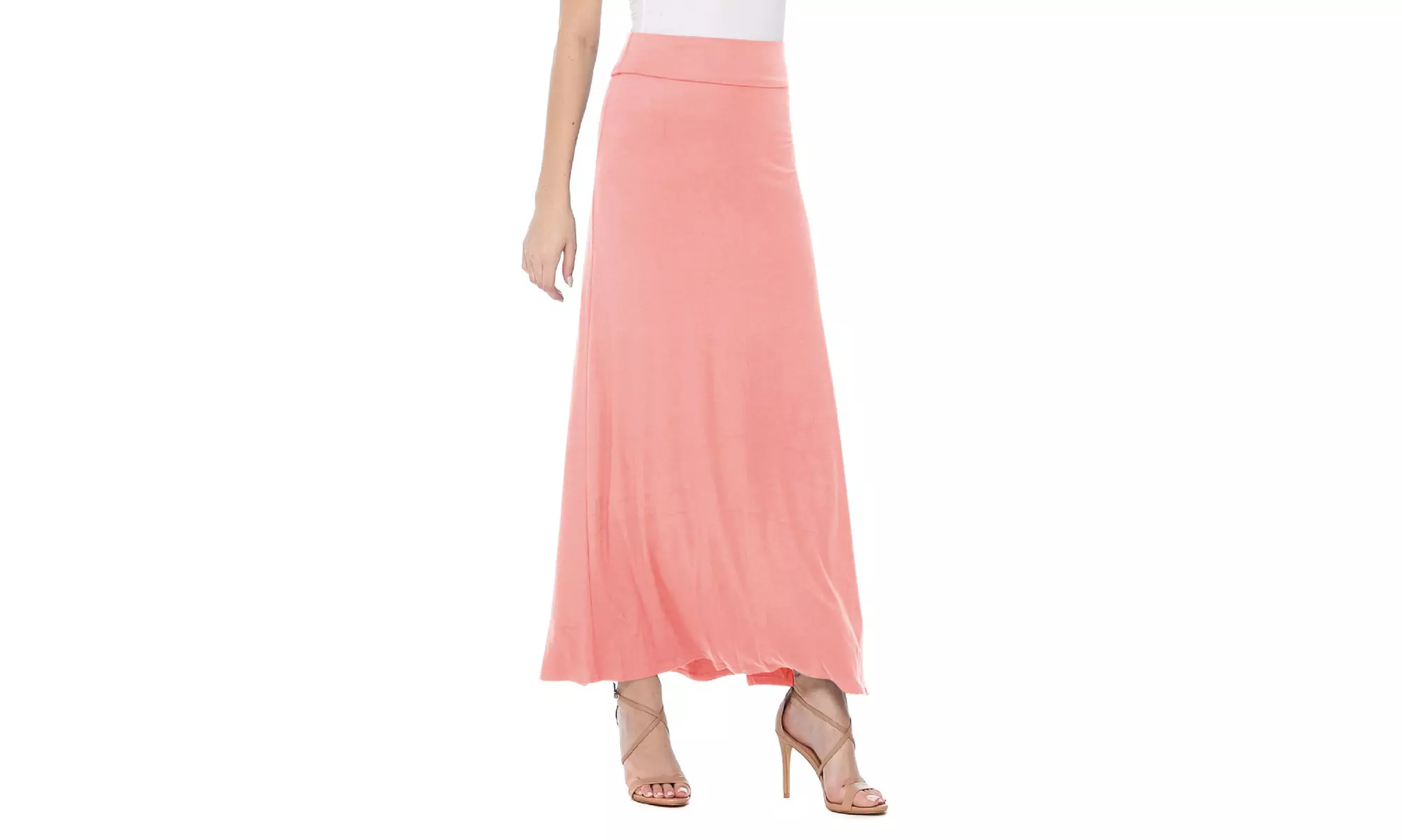 Women's Casual Foldable Waist band Comfy Solid Maxi Skirt