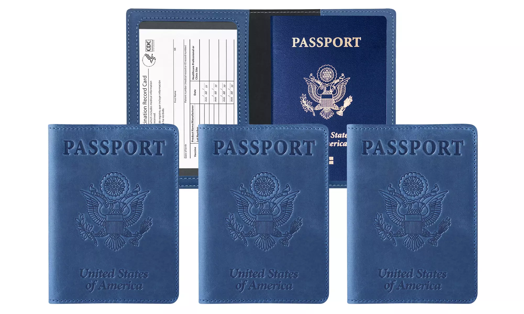 3:Pack RFID Multi-function Passport Holder with CDC Vaccination Card Slot 