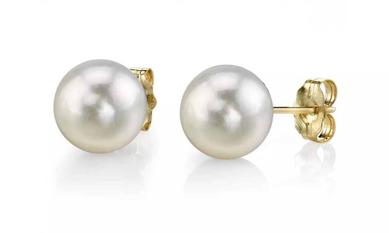  Paris Jewelry 14k Yellow Gold Round 8.0-8.5mm FW Cultured Pearl Stud Earrings