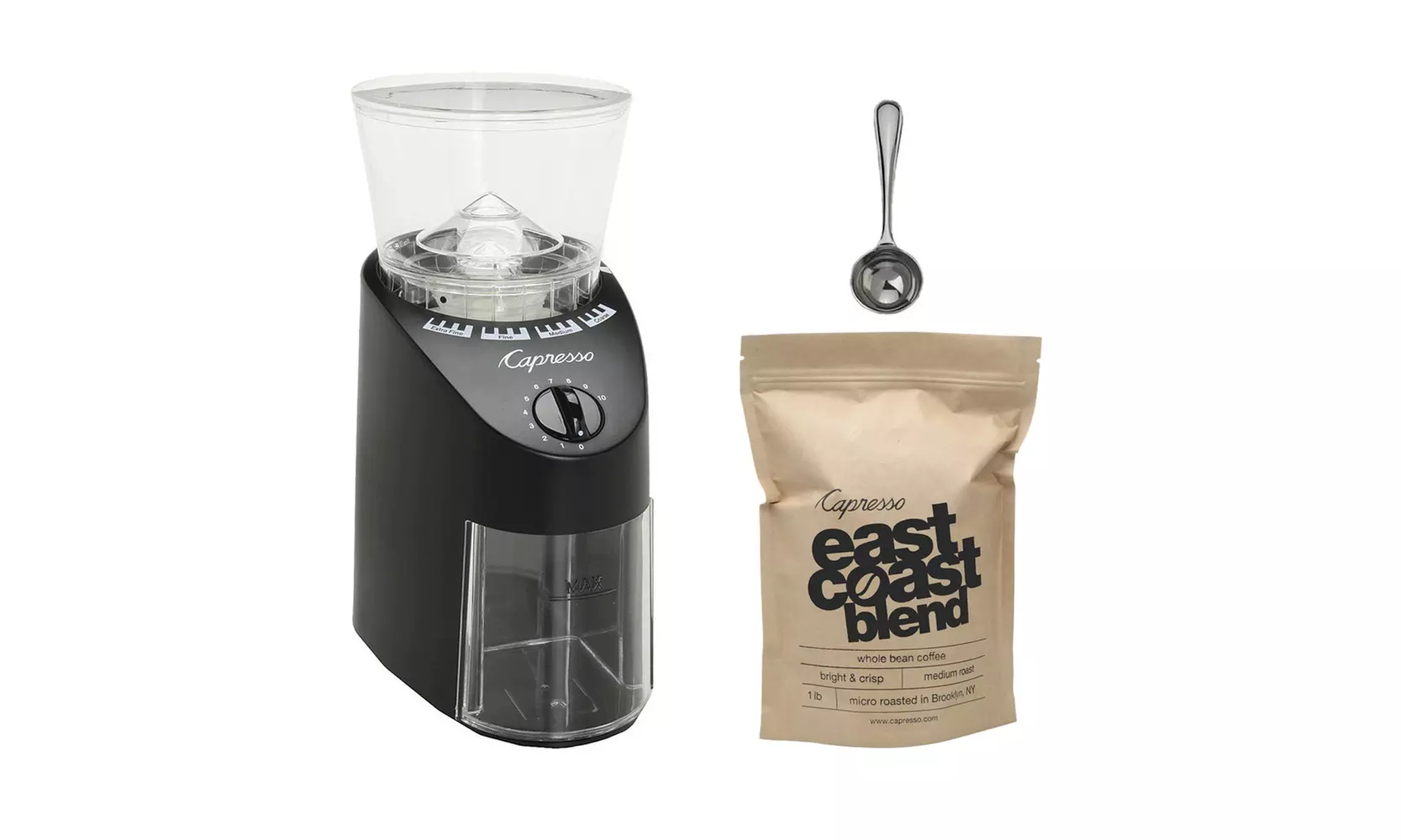 Capresso Infinity 560.01 Conical Burr Coffee Grinder w/ Coffee - Primary Image