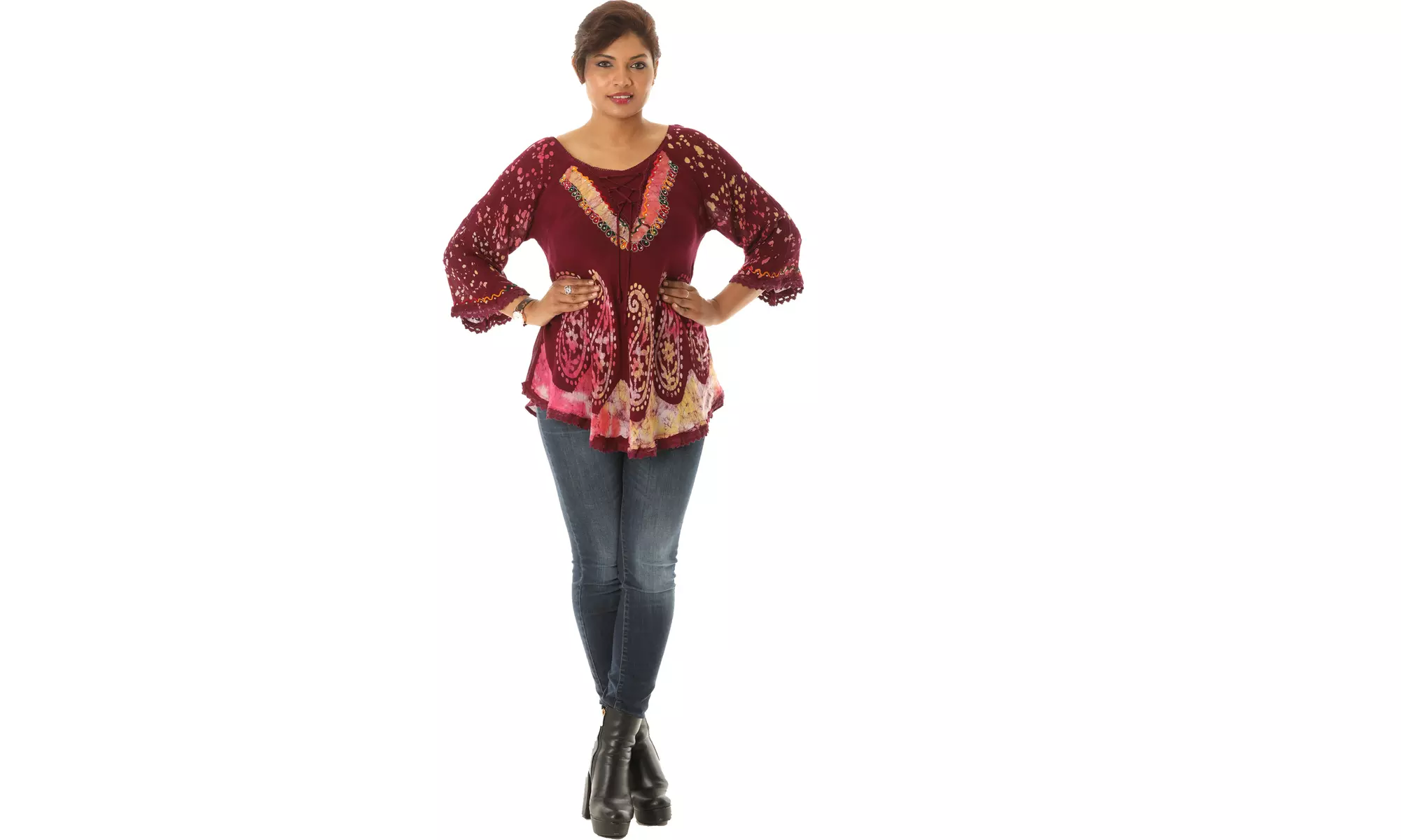 Women's Tie-Dye Embroidered Blouse Top (Also In Plus Size)
