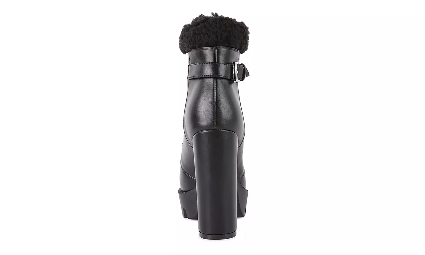 London Rag Pines Faux Fur Collared Plaftorm Ankle Boots