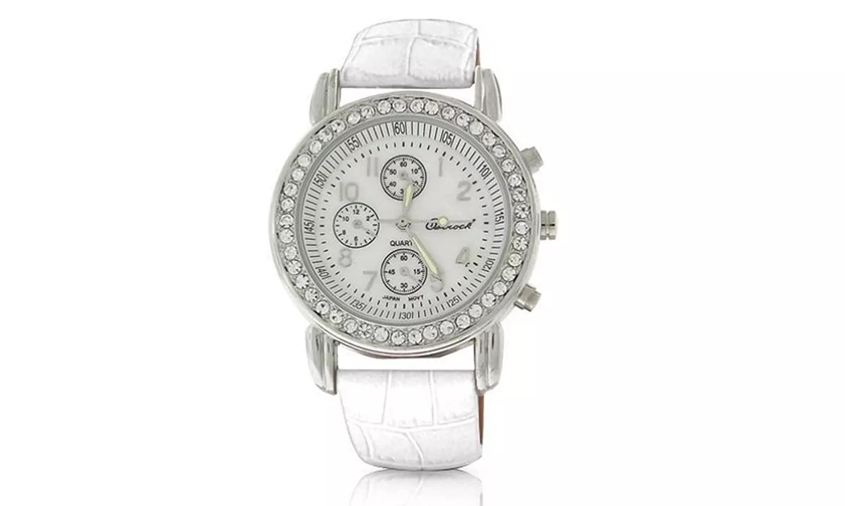 Bling Jewelry Geneva Round White Leather Strap Stainless Steel - Second Medium