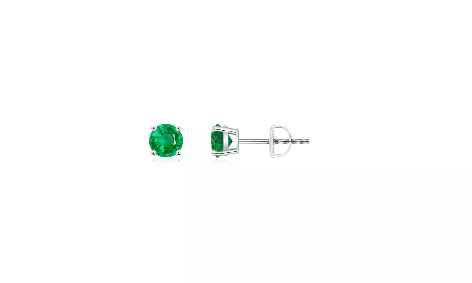Paris Jewelry 14k White Gold Round Created Emerald Stud Earrings - Primary Image