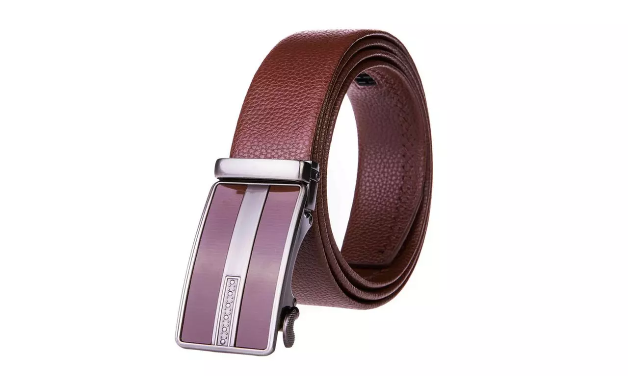 Men's Slide Rachet Auto Lock Buckle Leather Belt in Black or Brown - Second Medium