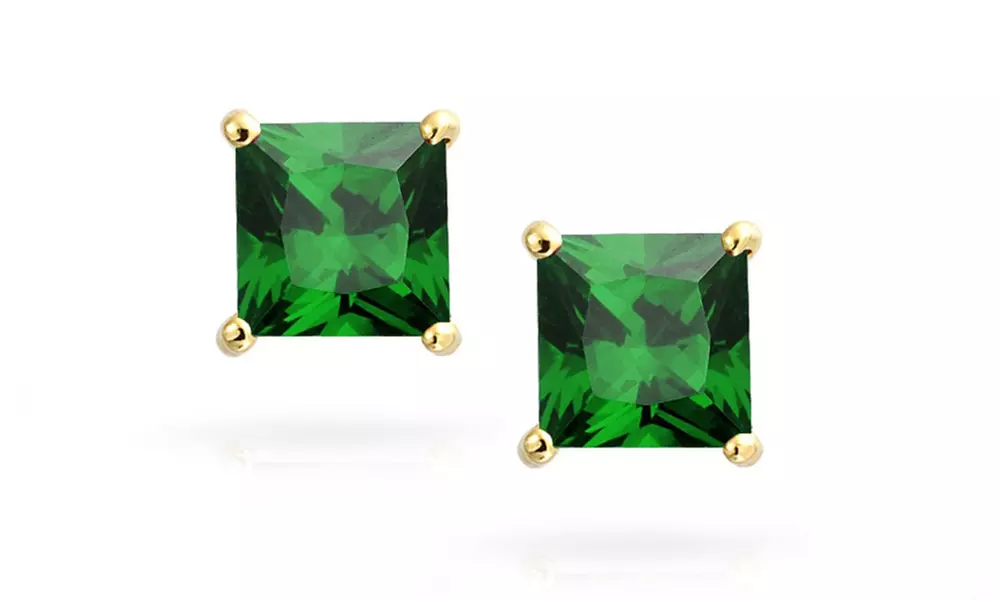 2.00 CTW Princess-cut Birthstone Studs in 14K Solid Gold by Jacmor