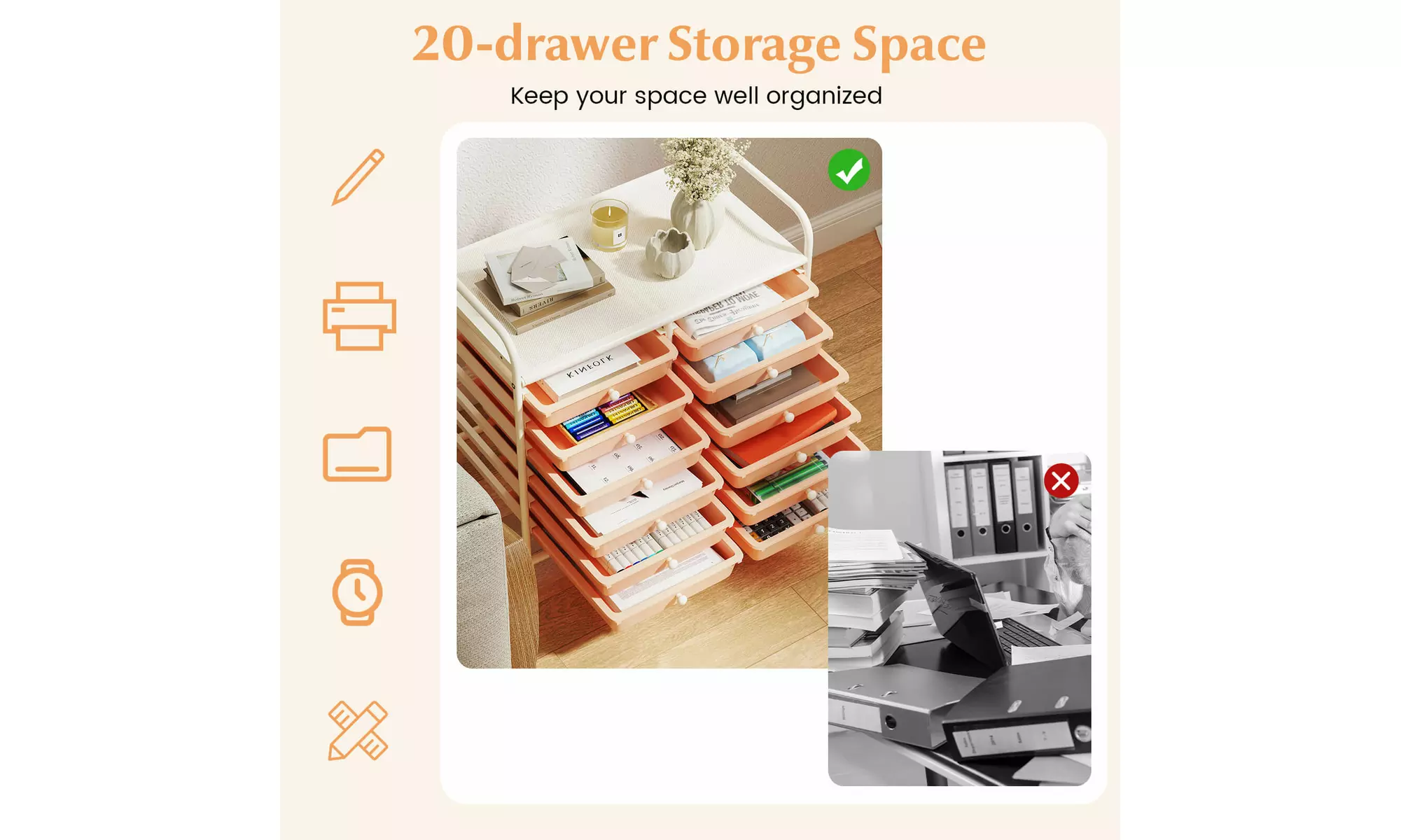 Costway 12 Drawers Rolling Cart Storage Scrapbook Paper Studio Organizer Bins