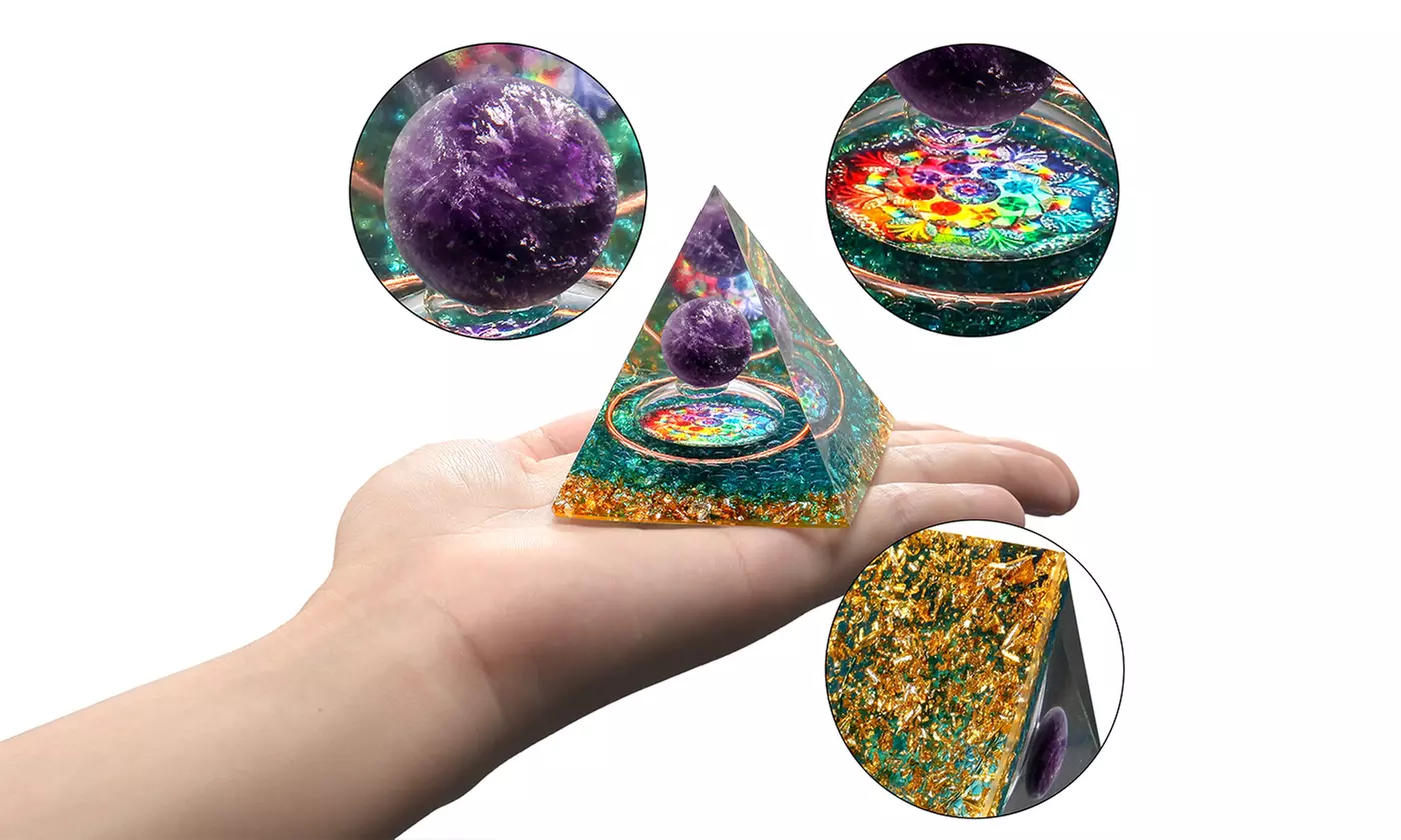 Orgone Pyramid Taichi Amethyst&Obsidian Healing Crystal Pyramid Energy Generator