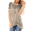 Image 7: Womens Leopard Color Block Twist Knot Tunics Casual Short Sleeve T Shirt Tops