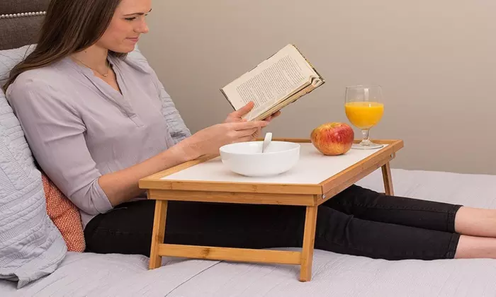 Foldable Wood Laptop Desk Bamboo Breakfast Bed Tray Lap - Primary Image