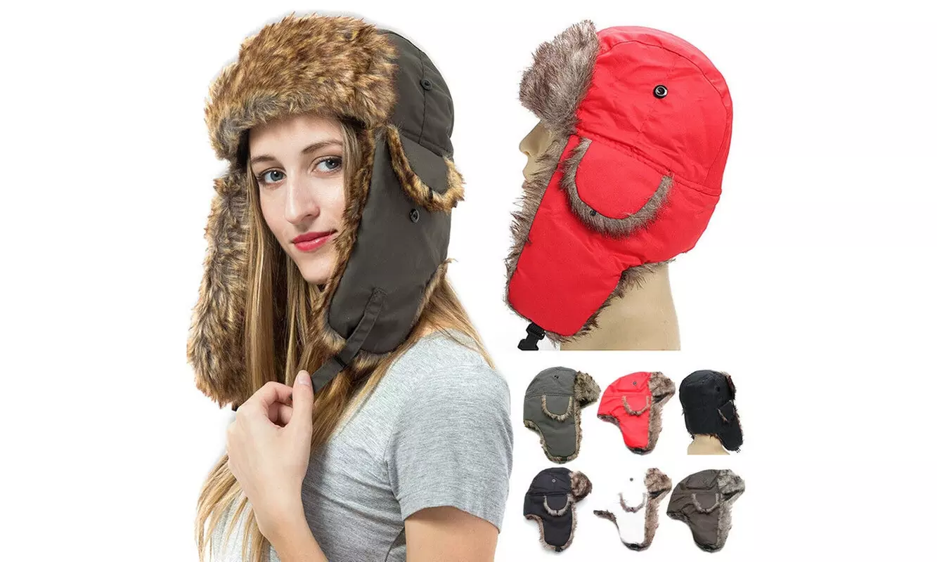 Aviator Trapper Hat Bomber Winter Russian Trooper Ear Flap Warm Fur Ski Cap - Primary Image
