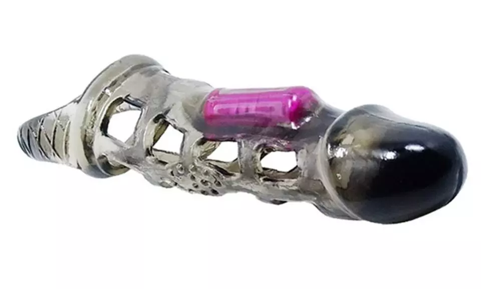 Delaying Vibrating Penis Sleeve Reusable Soft Sex Enlarger - Primary Image