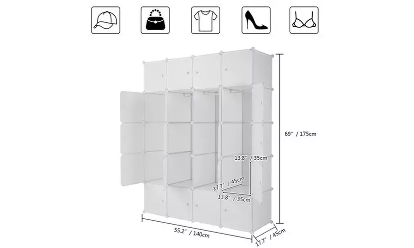 20 Cube Organizer Stackable Plastic Storage Shelves Closet Cabinet White - Second Medium