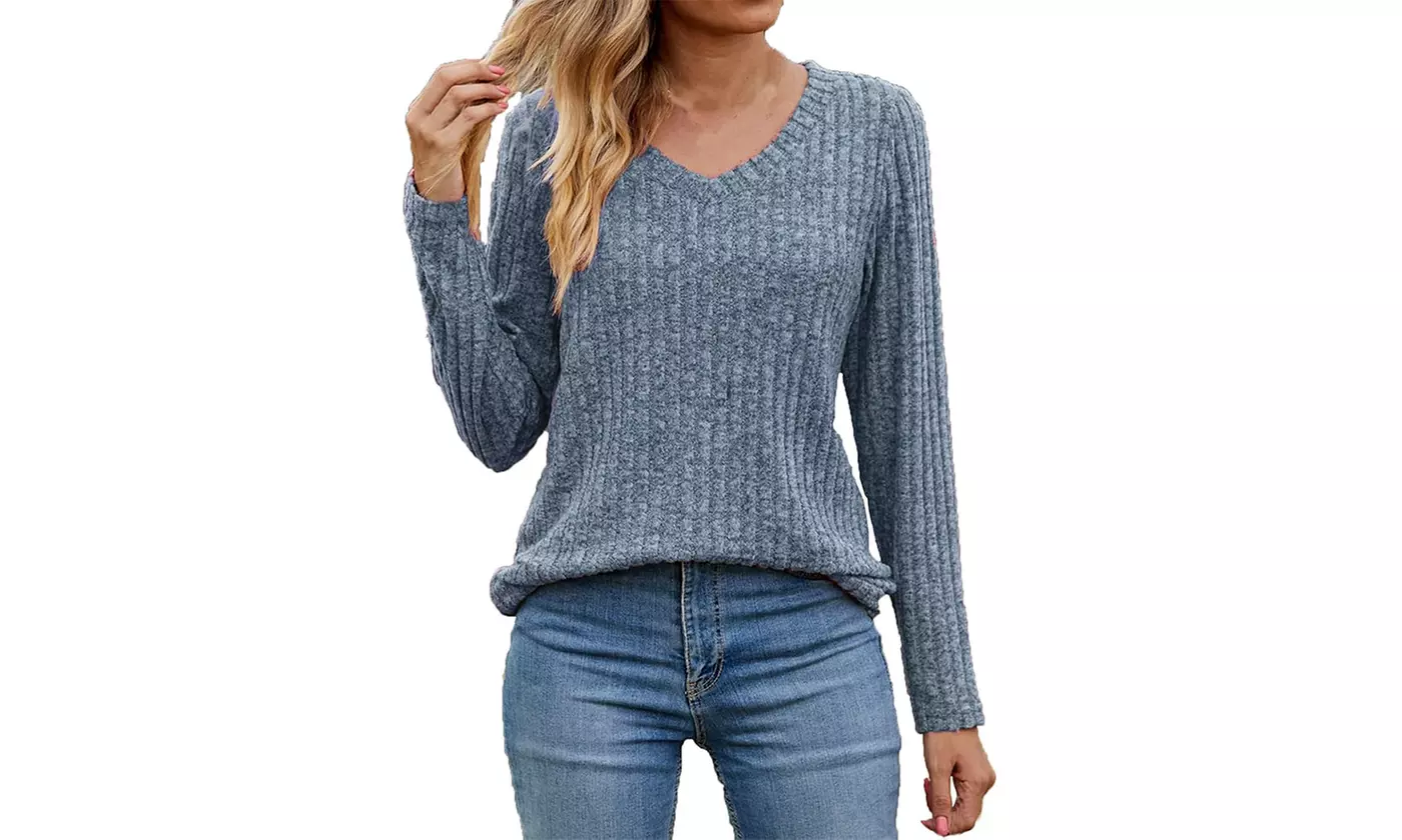 Bohuma Women's Casual Sweaters Solid Long Sleeve Sweater Crew Neck