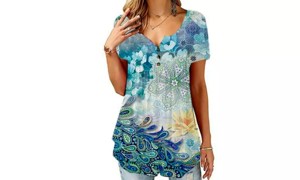 Women's Button Up Pleated Front Summer Short Sleeves Casual Tops Tunic Shirts 