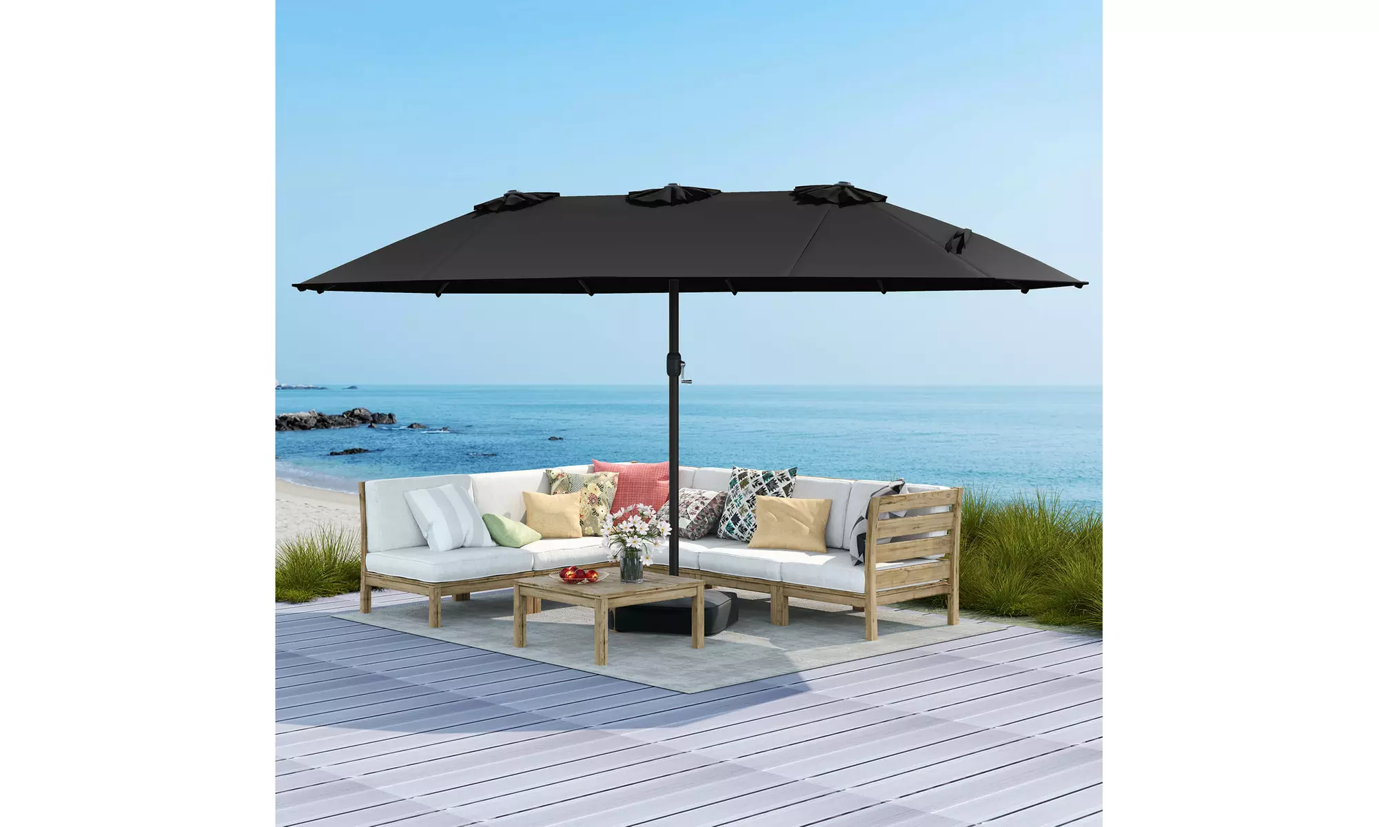 15FT Double-Sided Twin Patio Umbrella Sun Shade Outdoor Crank Market
