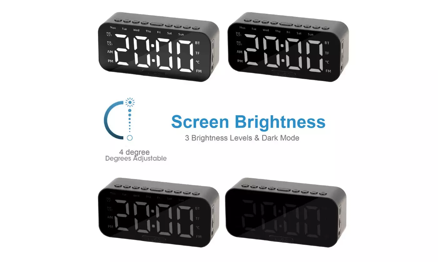 Portable Digital Alarm Clock FM Radio Wireless Bluetooth Mirror LED With Speaker