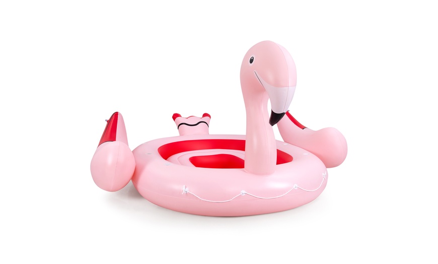 Image 2: 6-Person Inflatable Island Party Floating Flamingo with Electric Pump