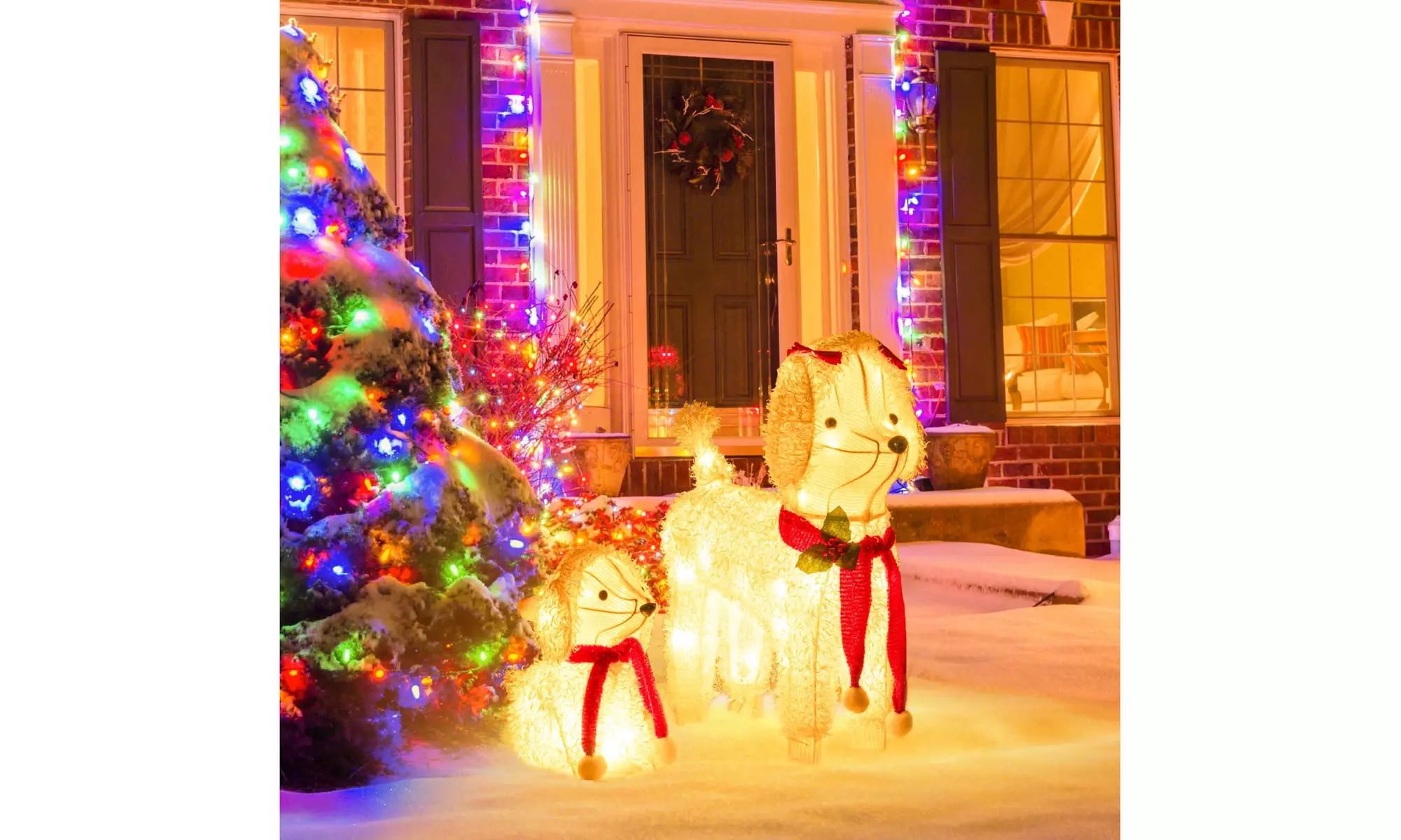 Costway Lighted Christmas Reindeer and Sleigh Set Dachshund Bear Penguin Decor