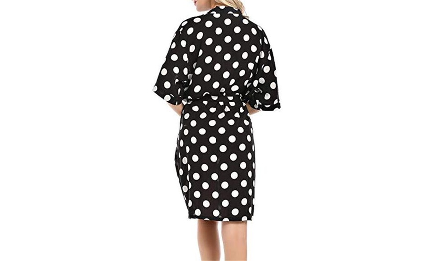 Image 5: Women Cotton Kimono Robe Short Loungewear Lightweight Palm Dotted Palm