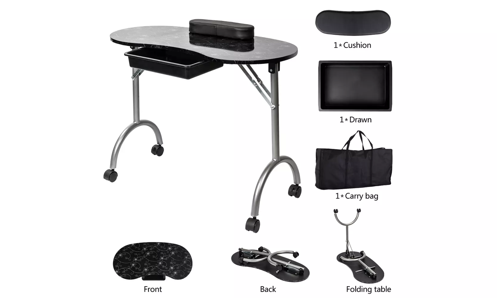 Manicure Table Nail Technician Desk Workstation Manicure Table with Bag Black - Primary Image