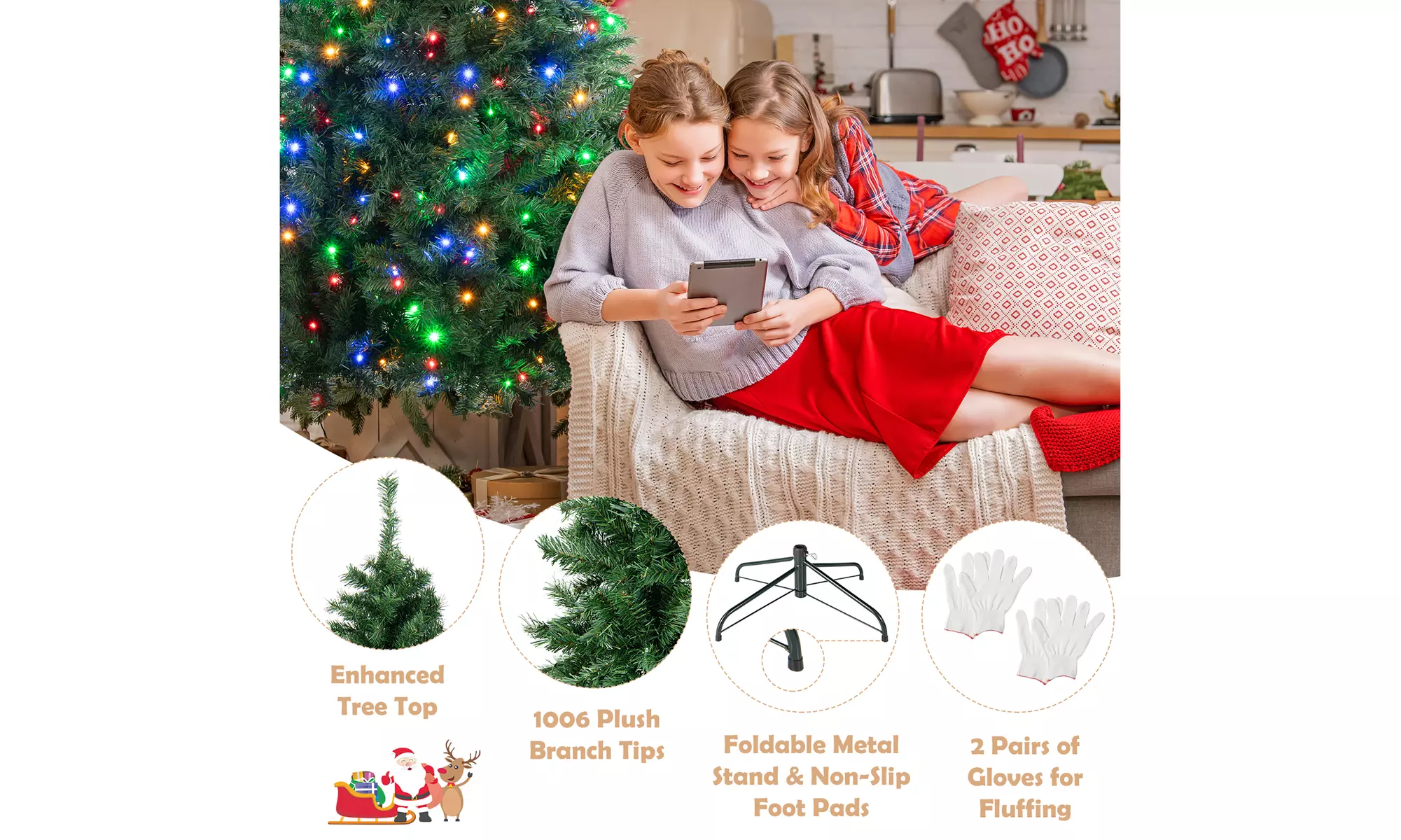 Costway 7FT Pre-Lit Hinged Christmas Tree 350 Lights No Fluffing Required