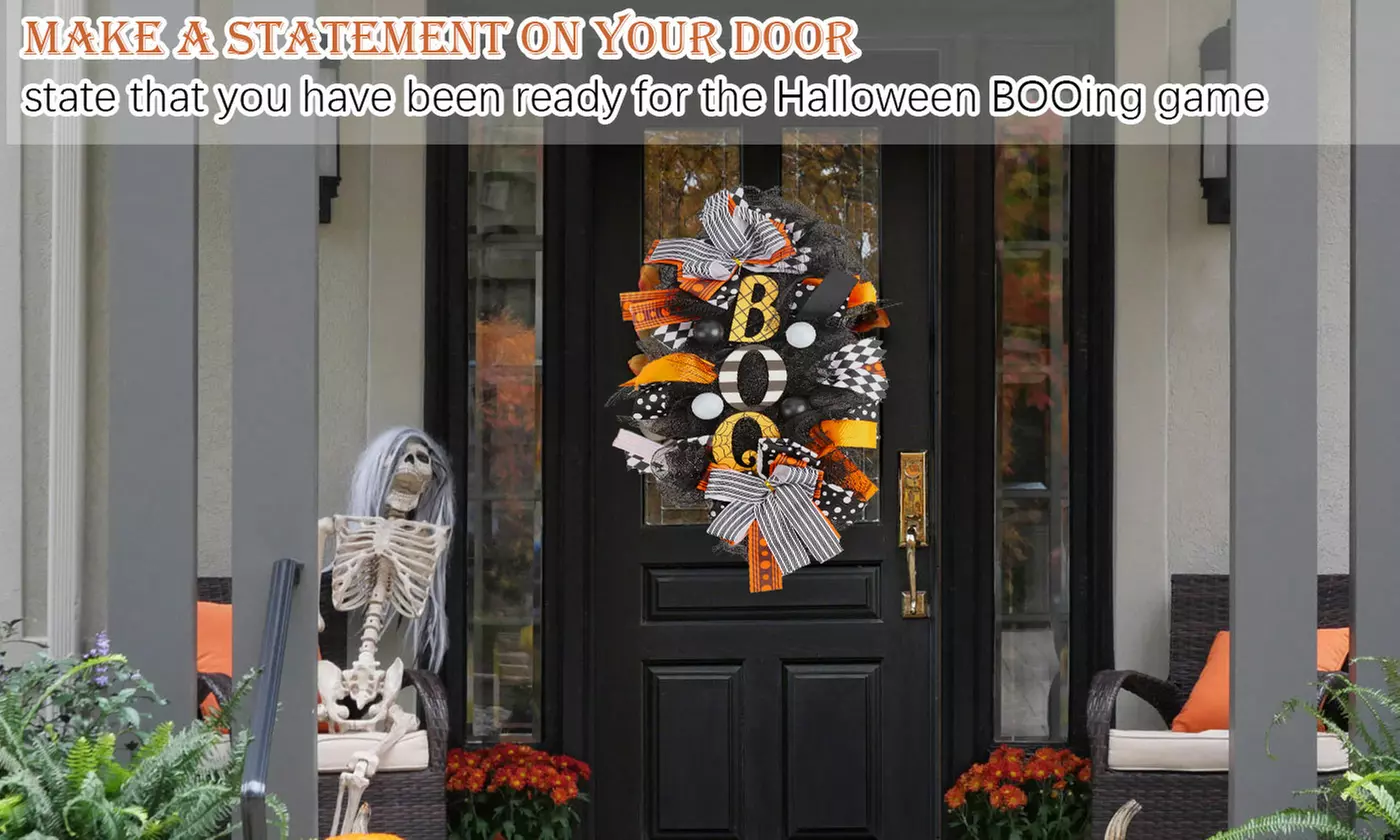Halloween Wreath Boo Front Door Wreath Decor Porch Hanging Wall Ornament