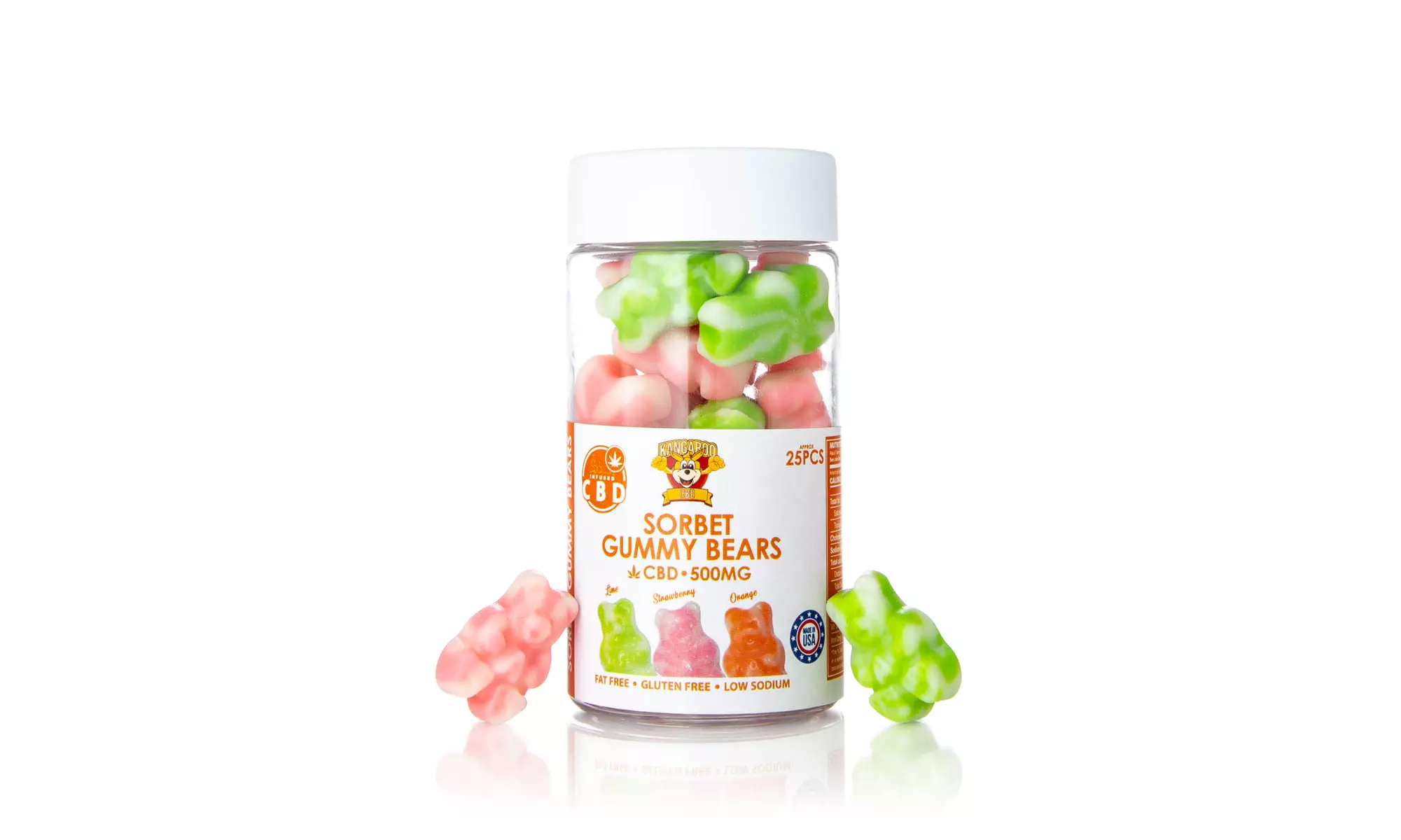 Fat-Free Sweet Sorbet CBD Gummy Bears (250mg-3000mg) from Kangaroo CBD