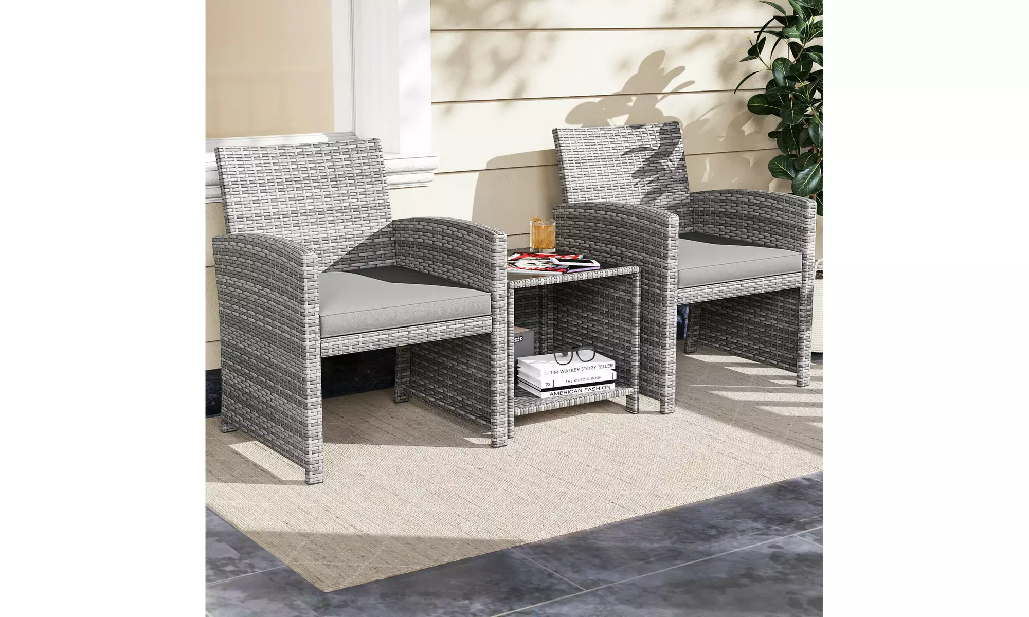 Costway 3-Piece Patio Furniture Set with Tempered Glass Coffee Table