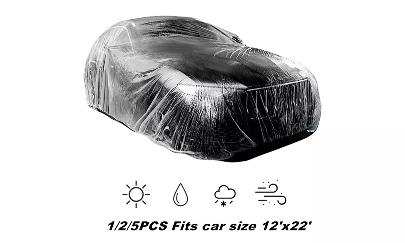 Clear Plastic Temporary Universal Disposable Car Cover Rain Dust Garage Cover - Primary Image