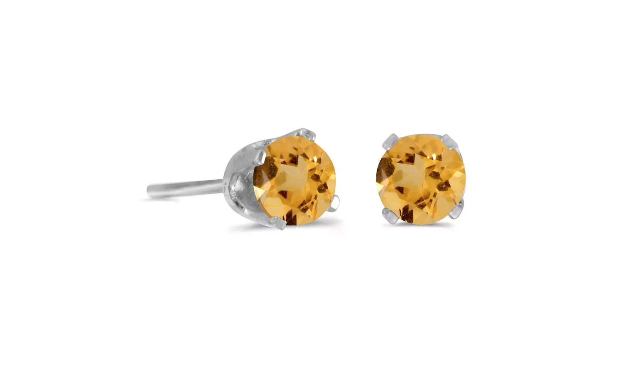Paris Jewelry 14k White Gold Plated Round 4mm Genuine Citrine Stud Earrings - Primary Image