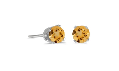 Paris Jewelry 14k White Gold Plated Round 4mm Genuine Citrine Stud Earrings 4 MM Round Yellow Citrine 0.20 Ct White Gold