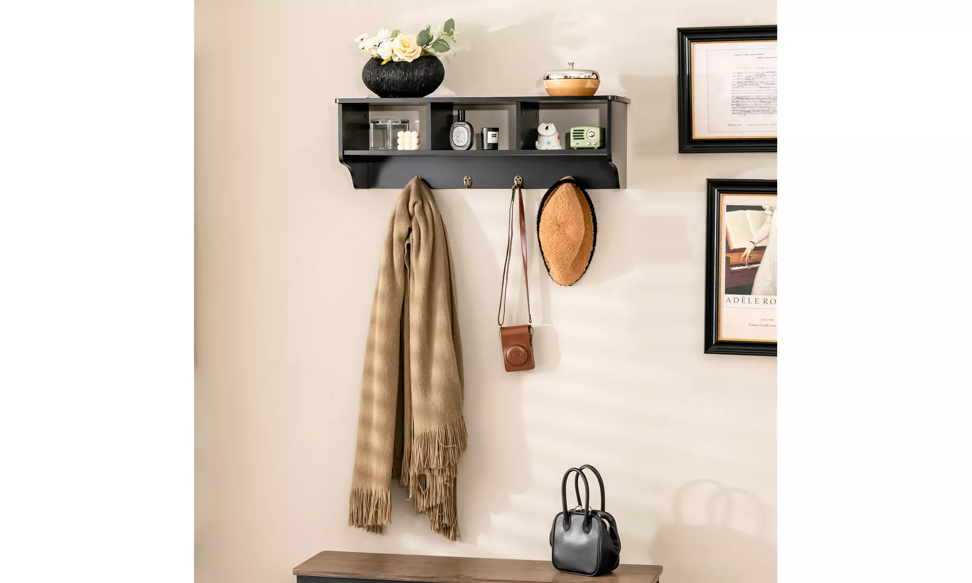 Wall Mount Coat Rack Storage Shelf Cubby Organizer Hooks Entryway - Primary Image