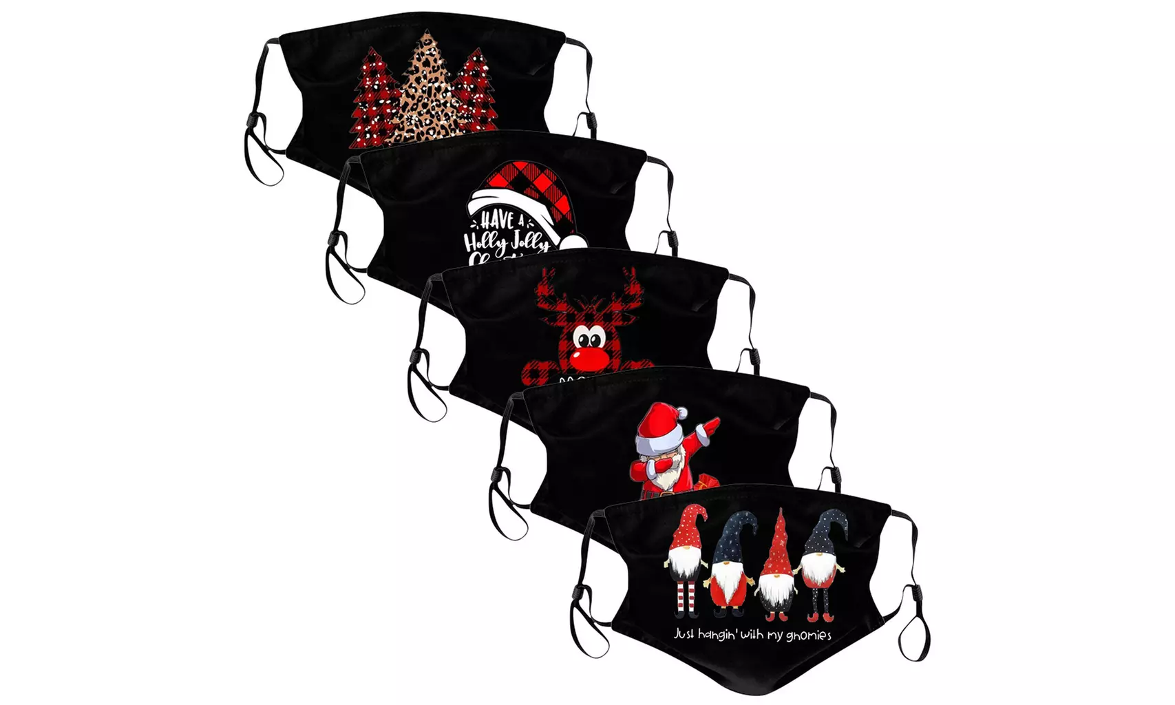 5pc Christmas Print Mouth Masks for Protection Face Mask Washable Earloop Mask - Primary Image