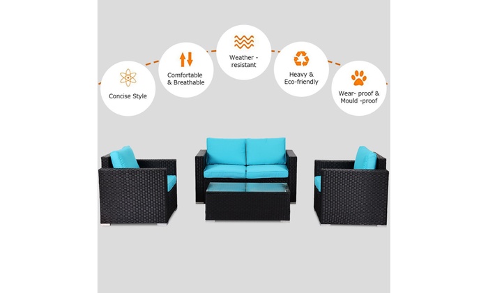 Up To 17 Off On Gymax 4pc Rattan Patio Furnit Groupon Goods - Gymax 4pc Rattan Patio Furniture Set Outdoor Wicker With Blue Cushion Up To 17 Off On Gymax 4pc Rattan Patio Furnit Groupon Goods - Gymax 4pc Rattan Patio Furniture Set Outdoor Wicker With Blue Cushion
