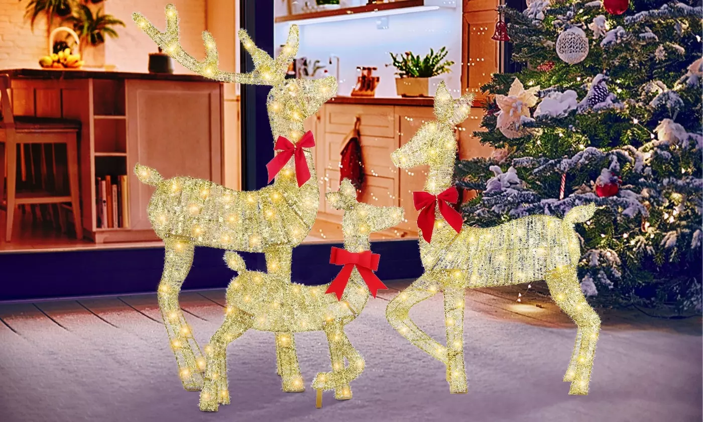 Christmas LED Lights: Snowman Family & Reindeer Holiday Decorations