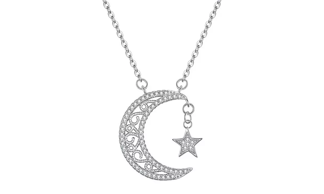 Crescent Moon Star Crystal Necklace Made With Crystals From Swarovski - Second Medium